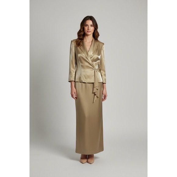 Alex Evenings Dresses & Skirts - VTG Alex Evenings 2pc Gown Women's 8/10 Gold Mother of the Bride Maxi Rhinestone